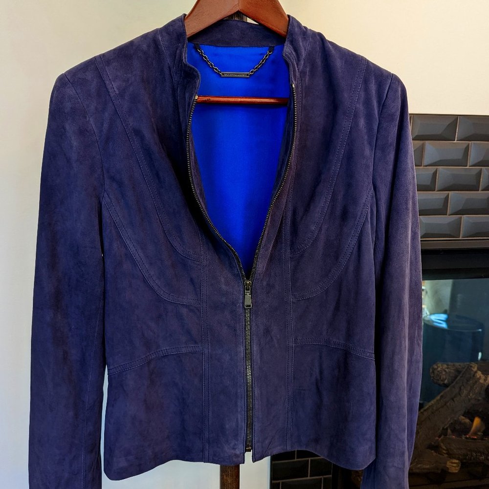 Elie Tahari Size:6 Blue Suede Fitted Jacket